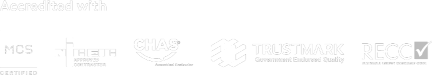 Accreditations: MCS Certified, NIC EIC Approved Contractor, CHAS Accredited Contractor, TrustMark Government Endorsed Quality, RECC Renewable Energy Consumer Code